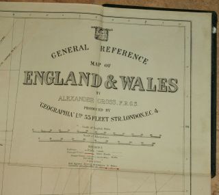 LARGE EARLY C20th GEOGRAPHIA MAP OF ENGLAND & WALES Linen back with hard covers 3
