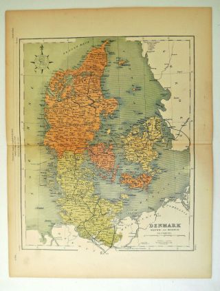Antique Map Of Denmark 1871