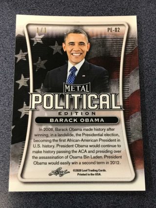 2020 Leaf Metal Political Edition BARACK OBAMA 1/1 Gold Prismatic CT21 2