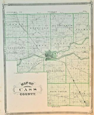 Antique 1876 Atlas Map Cass County Logansport Indiana Illustrated Baskin Foster