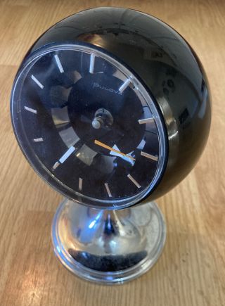Vintage Space Age Bulova Pedastal Tulip Clock 634 Great Black Chrome