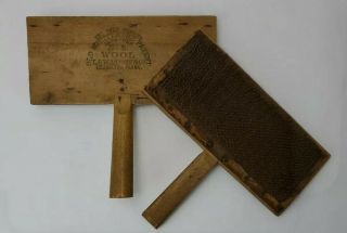 2 Vintage Old Wood Sheep Wool Carding Brushes,  Paddles,  Combs No.  8