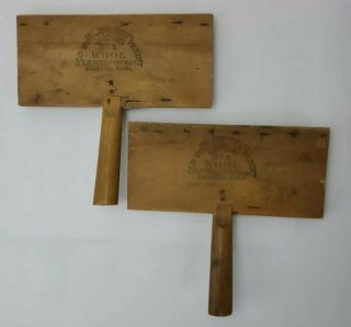 2 VINTAGE OLD WOOD SHEEP WOOL CARDING BRUSHES,  PADDLES,  COMBS No.  8 2