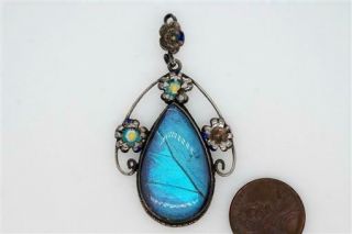 Antique English Silver Enamel Butterfly Wing Arts & Crafts Pendant Henry W King