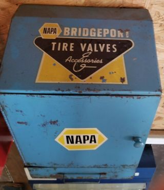 1966 Vintage Napa Tire Valve Stem Auto Parts Cabinet Steel Bridgeport Ct Display
