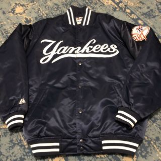 Majestic York Yankees Jacket Satin Varsity Bomber Jacket Mens Large Vintage