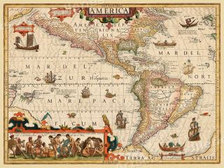 1639 Americas Pacific Exploration Historic Vintage Style Wall Map - 24x32