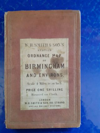W H Smith & Sons Ordnance Map Of Birmingham Environs Antique Late C19th