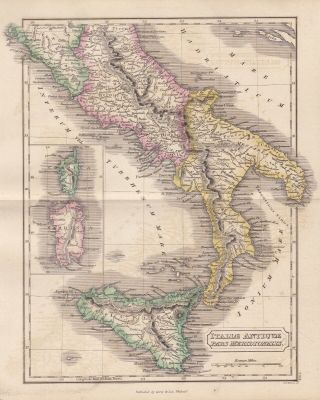 1836 Antique Map - Roman Provinces Of Southern Italy - Bishop Samuel Butler