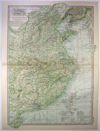 1902 Map Of China - Eastern Part - By The Century Company.  Antique