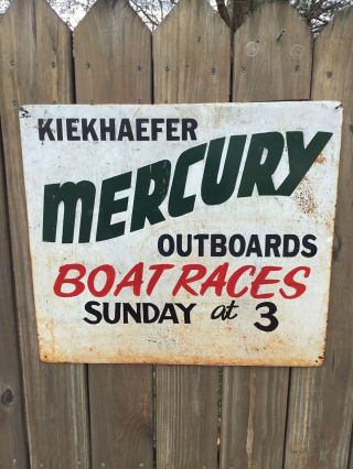Vintage Metal Outbound Motor Hydroplane Boat Racing Hand Painted Mercury Sign