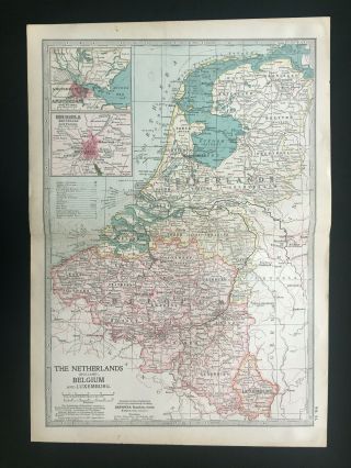 Antique Map Of Holland Netherlands Belgium Luxemburg Flanders Liege Antwerp 1903