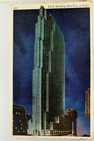 York Ny Nyc Rca Building Night Postcard Old Vintage Card View Standard Post