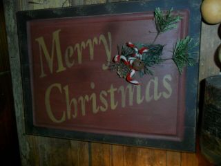 Primitive " Merry Christmas " Sign,  Old Cutting Board,  Early Look Homestead Decor