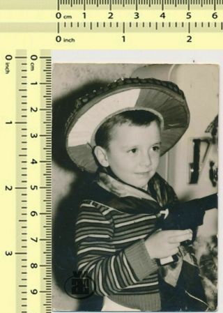 107 Kid Boy Toy Revolver Gun Child Portrait Vintage Photo Old Snapshot