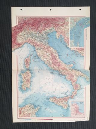 Map Of Italy Sicily Corsica Vintage 1967