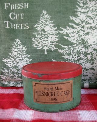Lg Antique Pantry Tin Red And Green Milk Paint Belsnickle Cake