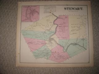 Antique 1872 Stewart Township Falls City Fayette County Pennsylvania Handclr Map