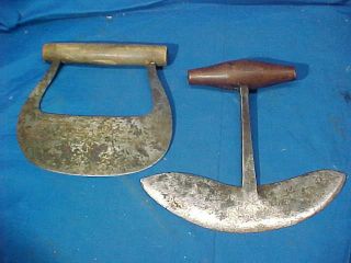 2 - Early 19thc Primitive Hand Forged Steel,  Wood Handle Food Choppers Signed 3