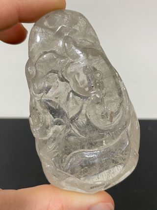 Primitive Antique Carved Rock Crystal Quartz Stone Miniature Netsuke Figurine