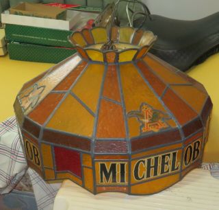 Vintage Hanging Stained Glass Plastic Bar Game Room Light Michelob Beer