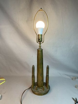Vintage 1940s Trench Art Brass Shell Casing Bullet Lamp Light Ww2 Era 24” Tall