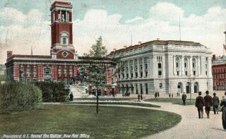 Providence,  Ri,  Central Fire Station,  Post Office 1909 Vintage Postcard A531