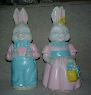 Vintage Empire Blow Mold Plastic 34 " Lighted Mr.  And Mrs.  Easter Bunny Rabbits