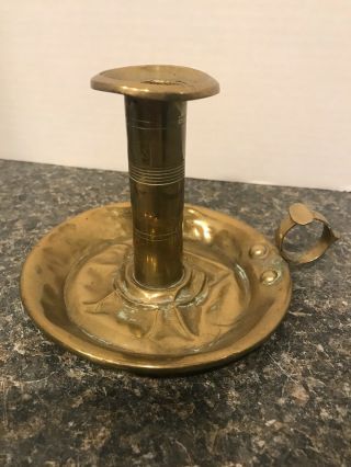 Fine 19th Century England Brass Push - Up Chamber Candlestick