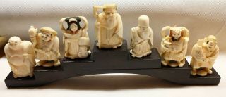 Vintage Chinese/japanese 7 Immortals Statues Resin Carved.