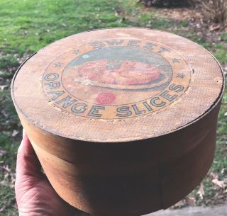Antique Oval Band Box Early Shaker Style Pantry Box With Advertising