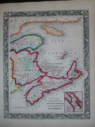 1860 Mitchell Map Of Nova Scotia,  Brunswick,  Canada Antique