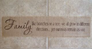 Natural Jute Burlap Banner Sign Panel Family Like Branches On Tree Painted Brown