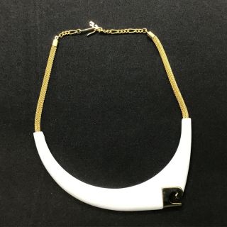 Vtg Pierre Cardin Disco Queen White Enamel Gold Mesh Chain Logo Choker Necklace