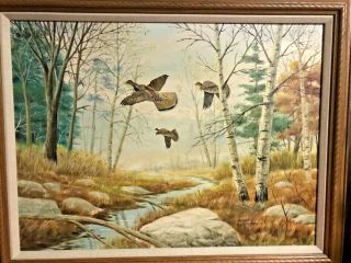 Reynard Klingbeil Vintage Oil Painting On Board Framed Grouse Signed