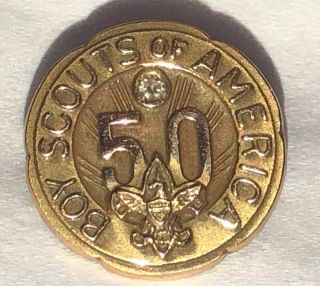 Boy Scouts Solid 10k Gold 50 Year Veteran Pin W Diamond Bsa Scrap 39 Grams