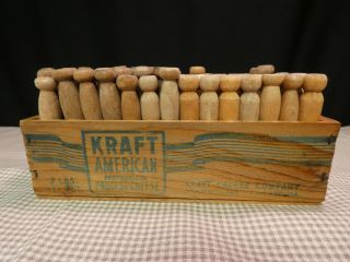 Vintage Kraft Primitive Wood Cheese Box Clothespins Farm House Laundry Decor