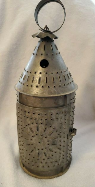 Early Antique Paul Revere Style Hanging Punched Tin Candle Lantern (12.  5 ")