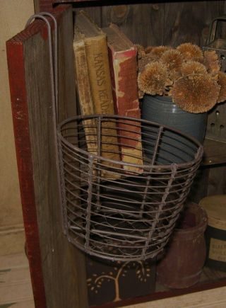 Hanging Metal & Chicken Wire Egg Basket Primitive French Country Farmhouse Decor