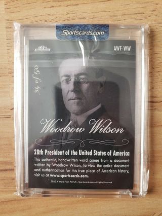 2020 A Word From the President.  Woodrow Wilson Hand Written Word.  AUTO.  SP /50 2