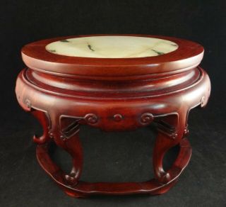 Vintage Chinese Carved Rosewood Stand W/ Inset Marble Top.  11 ¾” Dia,