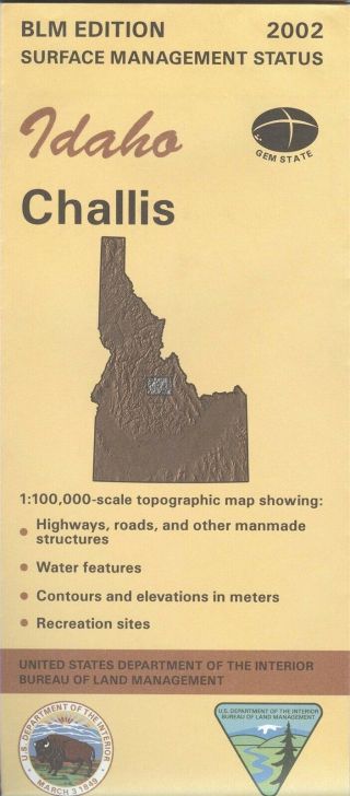 Usgs Blm Edition Topographic Map Idaho Challis - 2002 - Surface Only -
