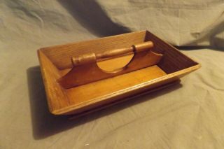Primitive Antique Wood Cutlery Tote Open Divided Box Footed Chestnut Dovetail