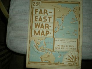 Antique Maps Of The World Far East War Map 1942,  Dated Events War Map,  Plus 2