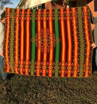 Vintage Pendleton Beaver State Blanket Brown - Red - Green 62x78 Wool Trade