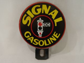 Vintage Signal Gasoline Gas Oil 2 - Piece Porcelain License Plate Topper