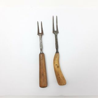 Antique 17th Century Forks Bovine Handle 2 Tine Set Of 2 1600 