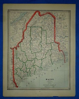 Vintage 1884 Map Maine The Pine Tree State Old Antique Atlas Map