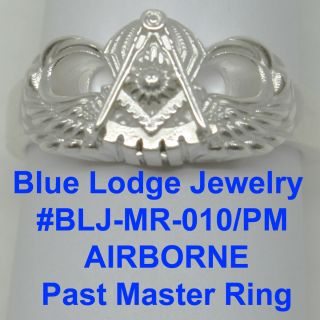 Sterling Silver Past Master Airborne Ring,  Blue Lodge Jewelry,  Masonic Family
