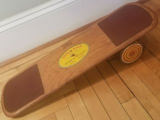 Vtg Bongo Board Balance Trainer Game Surf Skate Wood Roller Decals 60 